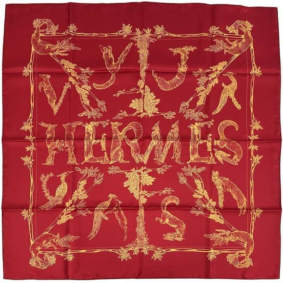 Hermes Scarf Carré 90 Animal Alphabet Animal Alphabet Women's Branded Silk Red - Picture 1 of 7